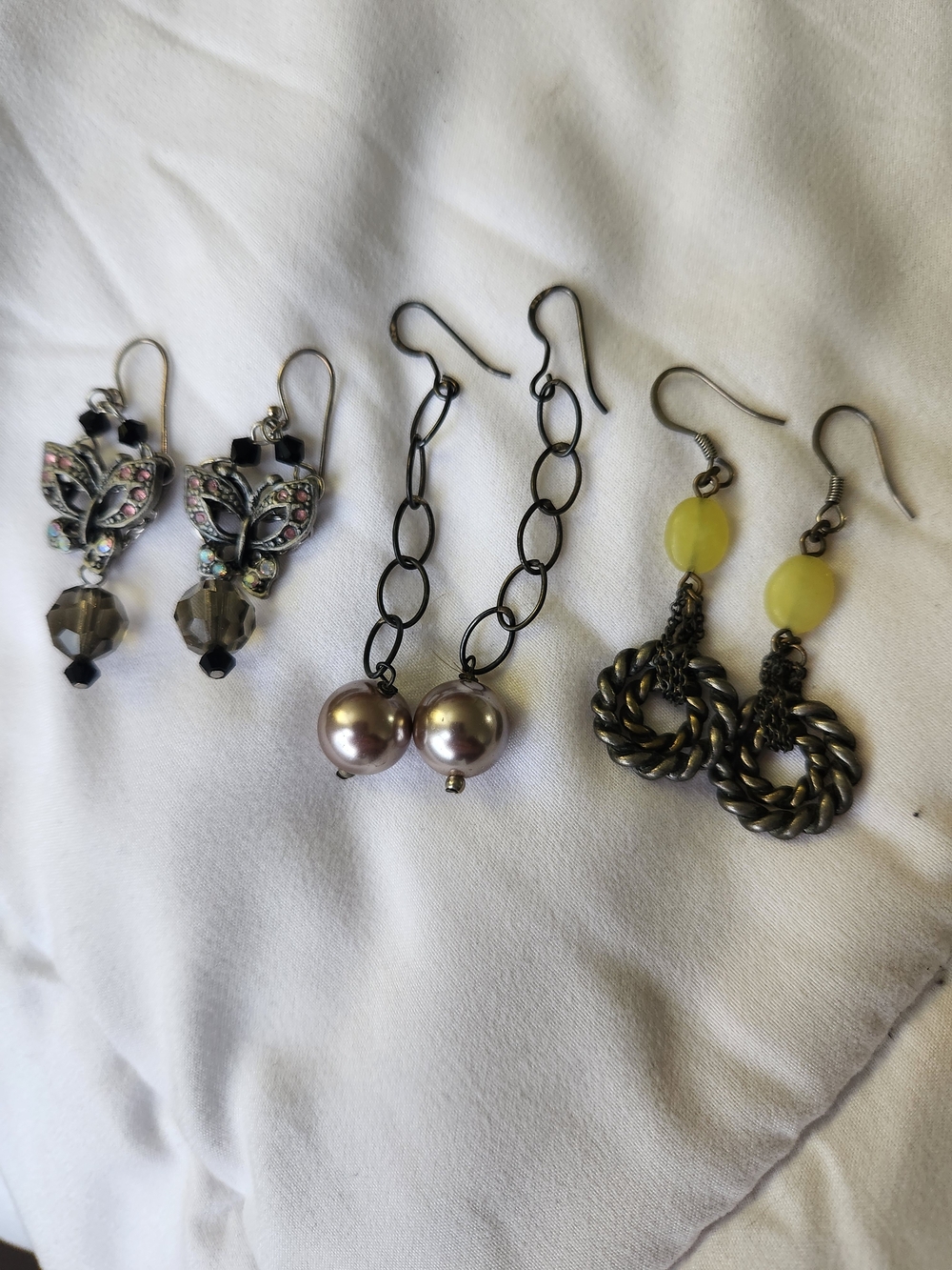Pearl Drop Chain Statement Earrings - Unbranded - Silver Gray